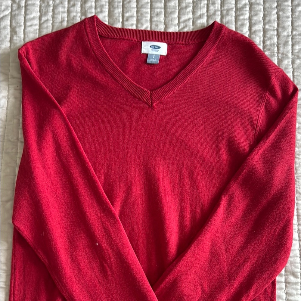 Old Navy Red V-Neck Sweater Soft Knit Classic small